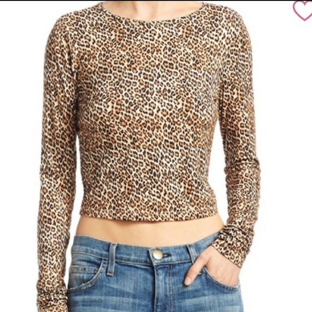 Alice + Olivia Cheetah Print Long Sleeve Top Women's Size S Brown Fitted Blouse